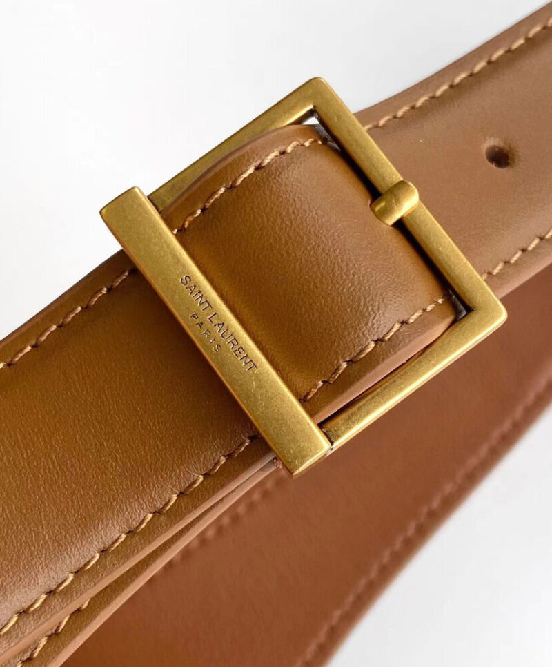 Saint Laurent Le 5 A 7 Supple Small In Raffia And Leather Coffee